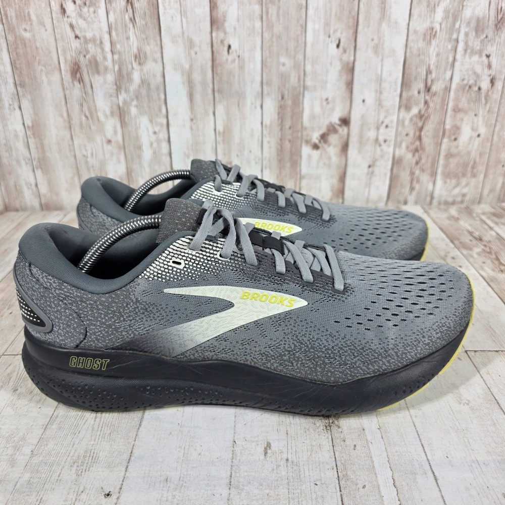 Brooks Ghost 15 Mens Grey Ebony Yellow Running Shoes 1104181D040 Size 12